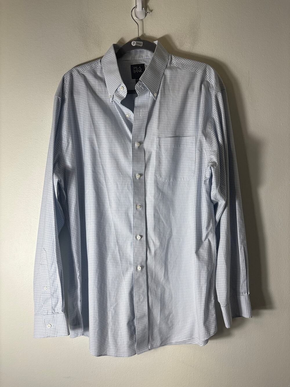 Jos A. Bank Light Blue Mini Plaid Button Down Cotton Shirt Sz 16-35
